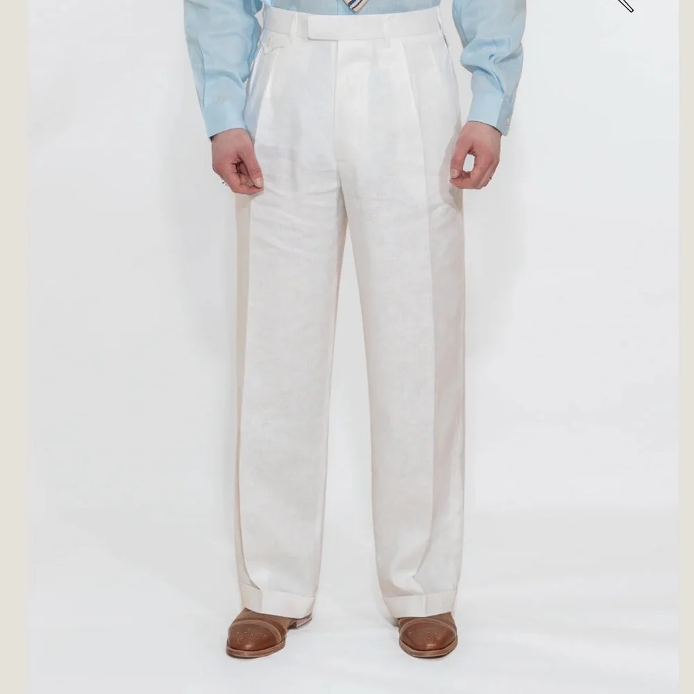 NWOT Cathcart Ellington White Linen Straight-Leg Trousers